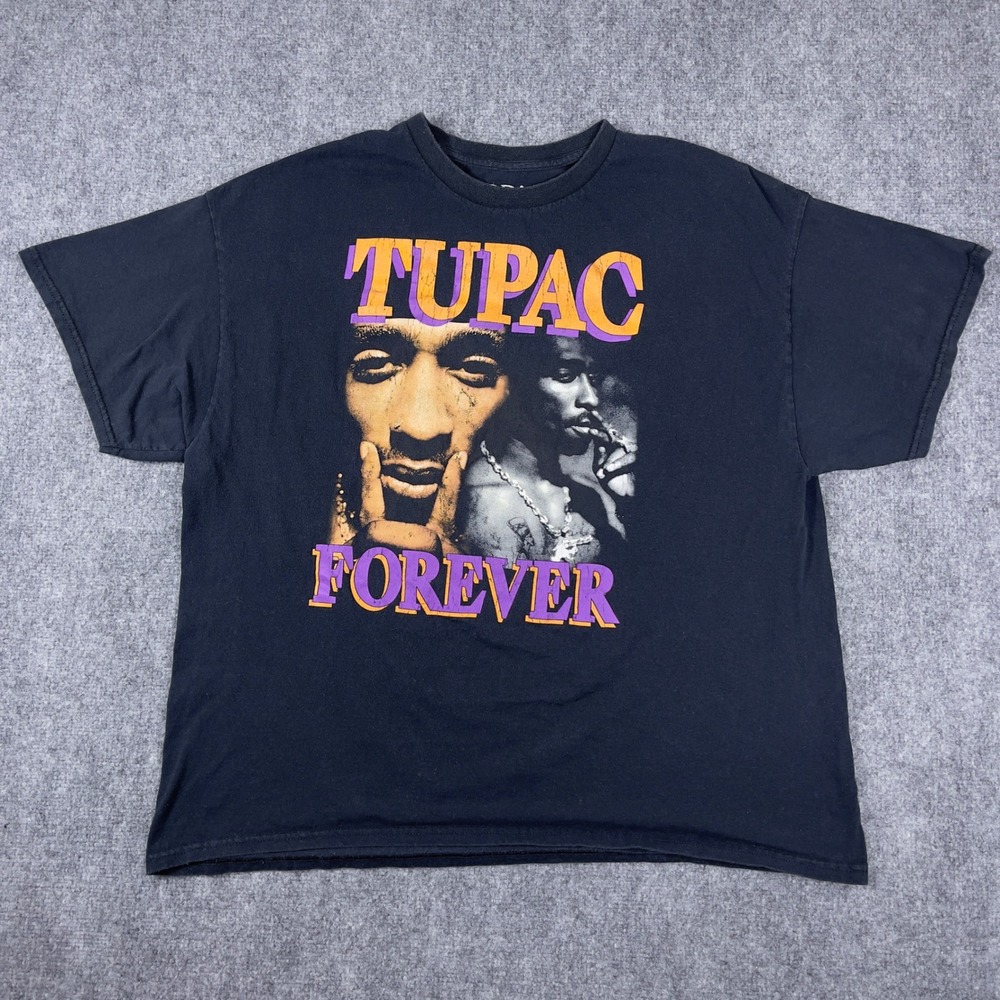 2Pac Retro Rap T-Shirt Mens XXL Black Tupac Forever Me Against The World